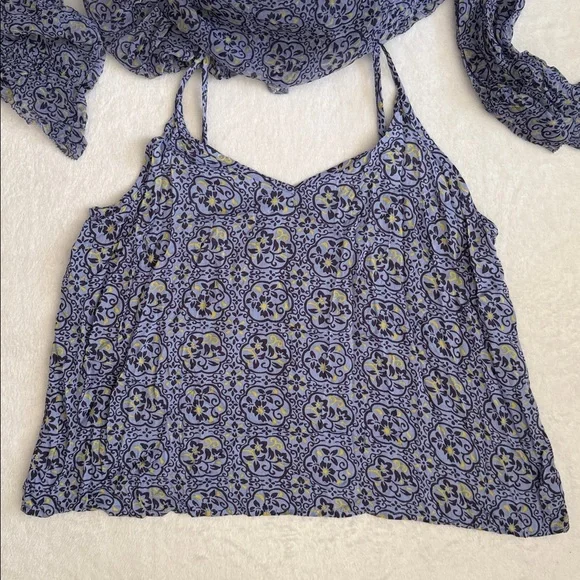 Sundance | Arabesque Smock & Ruffle Popover Cupro Boho Blouse Top Blue Iris (L) - Picture 14 of 16